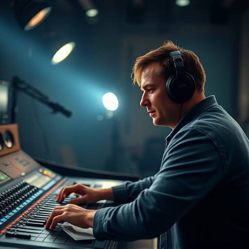 Immagine di un tecnico del suono che lavora a una console di mixaggio