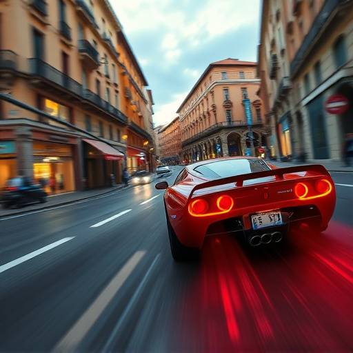 Screenshot del videogioco 'Bologna Racer' che mostra una macchina da corsa che sfreccia per le strade di Bologna.